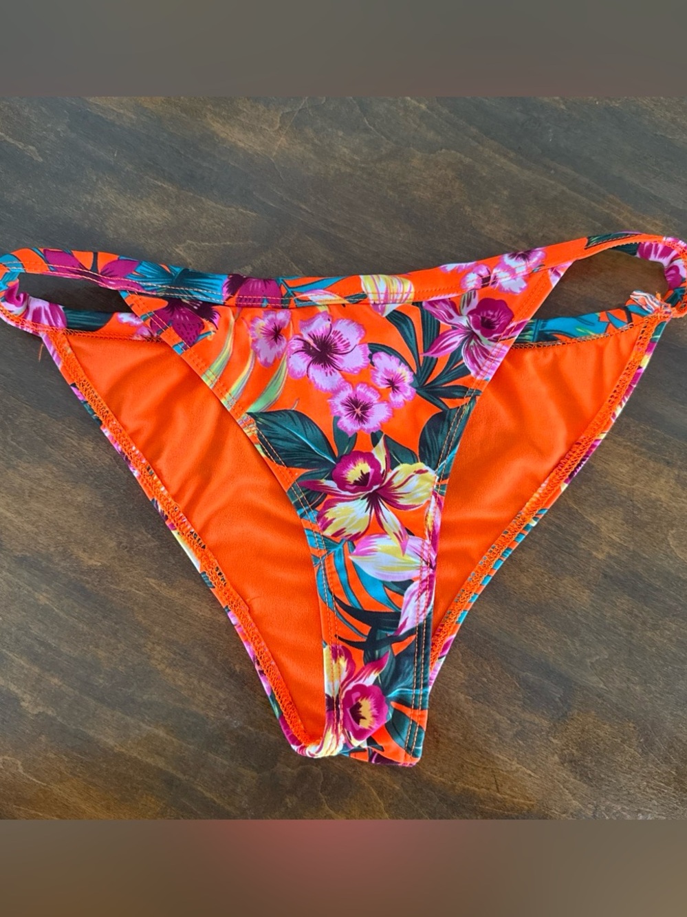 Revamped Neon Orange Floral Bikini Bottom